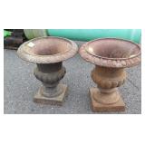 Two metal flower urns