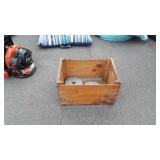Wooden crate with two weights 8 lb each