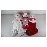Three precious moments dolls, two Christmas