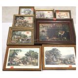 Wall art, eight early framed prints, some are