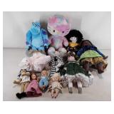Dolls and plush toys. Includes three porcelain