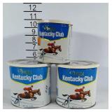 3 Mild Kentucky Club Tobacco tins. 2 14oz and 1