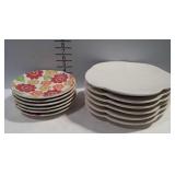 Two sets of 6 crate & barrel floral dishes, one