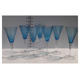 7 piece blue tinted stemware glasses. Seller code
