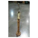 Carved wood floor lamp, no shade. 53" high.