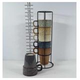 Stacking stoneware coffee mugs in rack. 6 total.