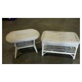 Two wicker coffee tables. One oval, one