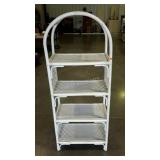 Open shelving wicker style curio. 28"×15"×70".