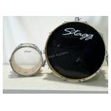 Two STAGG drums. One bass, one tom. Bass has