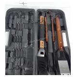 Grilling utensils in poly carrying case. 2 metal