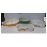 Ovenware lot. Pyrex bowl, pyrex divided baking