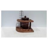 Wooden tobacco pipe stand and brown glass humidor