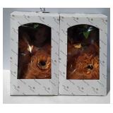 Two golden keepsake dolls, gold blossom, still in