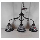 Stained glass hanging light fixture with three