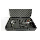 Glass laboratory equipment in protective case,