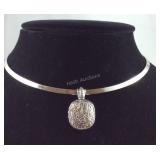 Floral engraved necklace 16in platinum bond brass