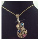 Guitar brooch/ necklace with gemstones