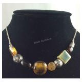 Costume Necklace With Silver And Ceramic Beads ,