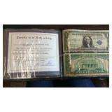 United States Blue Seal Currency $ 1.00 And $5.00