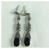 Black Onyx And Marcasite Dangling Earrings