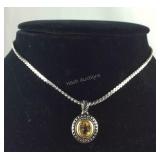 Pendant With Amber Stone And Necklace silver,