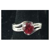 Heart Shaped Ruby Like Stone Sterling Silver Ring