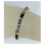 Silver Multi Stone Bracelet silver, size 7.5" ,