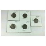 Five buffalo nickels 27,29,35,36,37