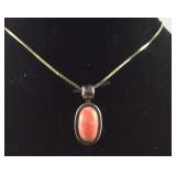 Sterling silver pink and agate necklace 23in