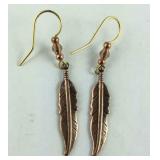 Copper feather earrings