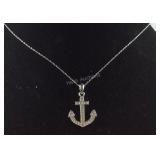 18in Sterling simulated diamond anchor pendant