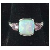 Size 7 Sterling lab created milky opal and lab