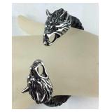 7.5in wolf head cuff bracelet in black genuine