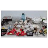 Glass punchbowl, plates, holiday snack plates,