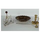 Metal wares: dish, candle holder, candle snuffer