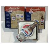 Coasters, two Pepsi coasters sets with bottle