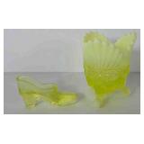 Glassware, includes two pieces of Vaseline glass,