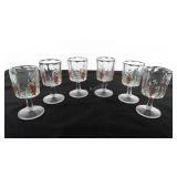 Glassware, set of six short stemmed wine glasses