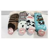 Four pairs of socks dog, cow, and two bears