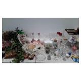 Glassware and everlasting decor, fruit, flowers,