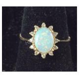 14k yellow gold diamond and opal ring size 6