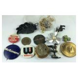 Sterling silver duck cufflinks, cameo brooch,