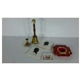 Knick knack group, includes ashtrays, bell,