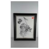 Framed and matted drawing of 8th Tank Battalion,
