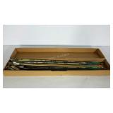 Box of assorted arrows, some with hunting tips