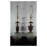 Brass and cut glass lamp set with Cherubs. Each