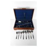 Wooden flatware chest, with flatware, flatware