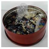 Metal tin of buttons