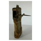 Primitive ironworks jack on timber. Approx 18 inch
