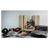 Nascar items: hats, flag, windshield cover, radio